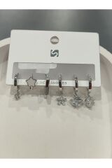 Bijuteri Gümüş Taşlı - İncili - Kalp ve Kelebek Desenli Sallantılı Çoklu Metal Kadın Küpe Jewelry