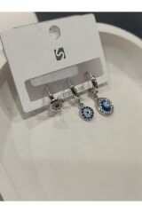 Bijuteri Gümüş Taşlı - İncili - Kalp ve Kelebek Desenli Sallantılı Çoklu Metal Kadın Küpe Jewelry