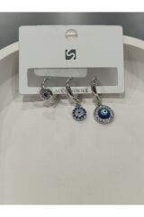 Bijuteri Gümüş Taşlı - İncili - Kalp ve Kelebek Desenli Sallantılı Çoklu Metal Kadın Küpe Jewelry