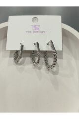Bijuteri Gümüş Taşlı - İncili - Kalp ve Kelebek Desenli Sallantılı Çoklu Metal Kadın Küpe Jewelry