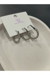 Bijuteri Gümüş Taşlı - İncili - Kalp ve Kelebek Desenli Sallantılı Çoklu Metal Kadın Küpe Jewelry