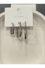 Bijuteri Gümüş Taşlı - İncili - Kalp ve Kelebek Desenli Sallantılı Çoklu Metal Kadın Küpe Jewelry