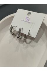 Bijuteri Gümüş Taşlı - İncili - Kalp ve Kelebek Desenli Sallantılı Çoklu Metal Kadın Küpe Jewelry