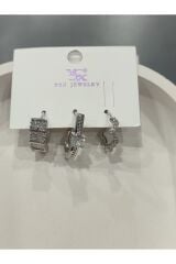Bijuteri Gümüş Taşlı - İncili - Kalp ve Kelebek Desenli Sallantılı Çoklu Metal Kadın Küpe Jewelry