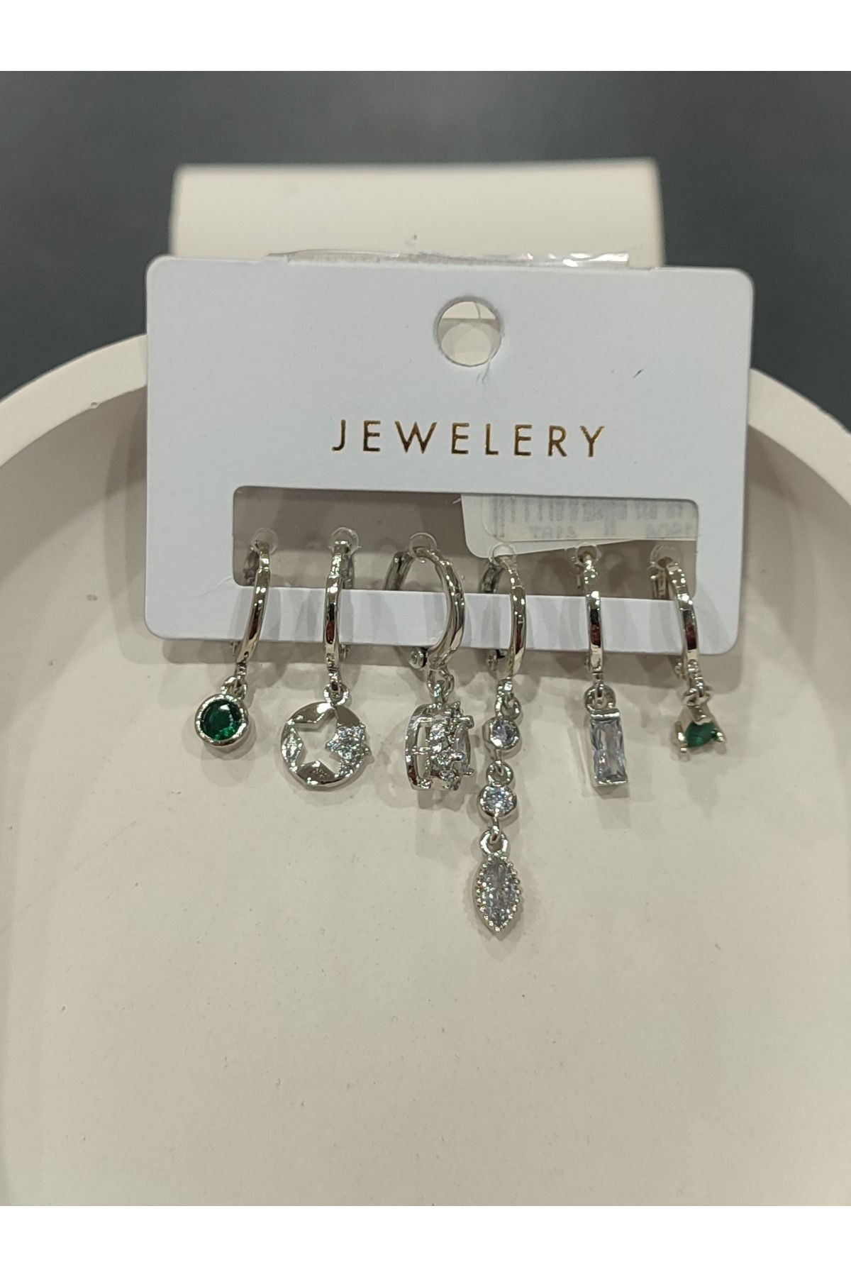 Bijuteri Gümüş Taşlı - İncili - Kalp ve Kelebek Desenli Sallantılı Çoklu Metal Kadın Küpe Jewelry