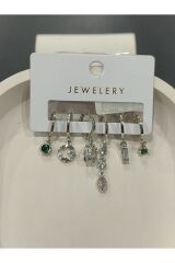 Bijuteri Gümüş Taşlı - İncili - Kalp ve Kelebek Desenli Sallantılı Çoklu Metal Kadın Küpe Jewelry
