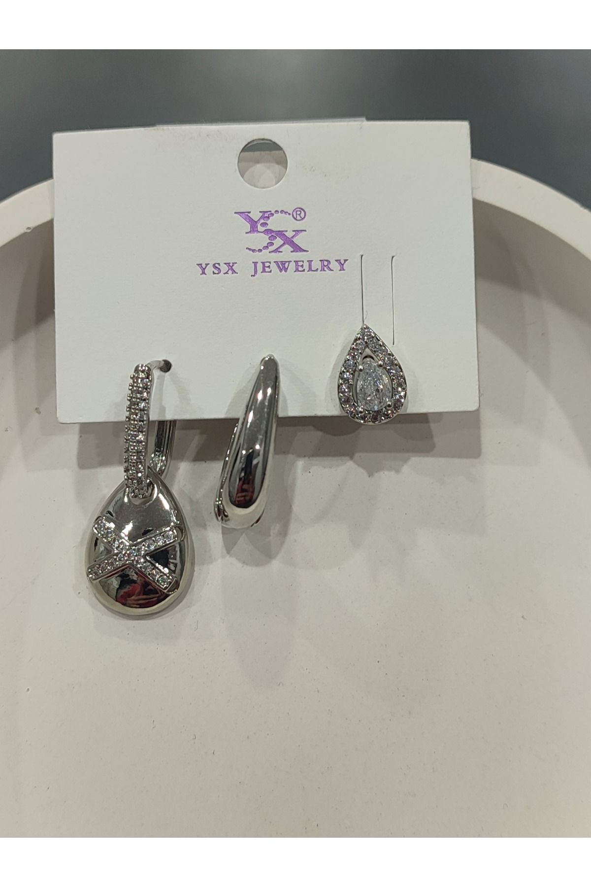 Bijuteri Gümüş Taşlı - İncili - Kalp ve Kelebek Desenli Sallantılı Çoklu Metal Kadın Küpe Jewelry