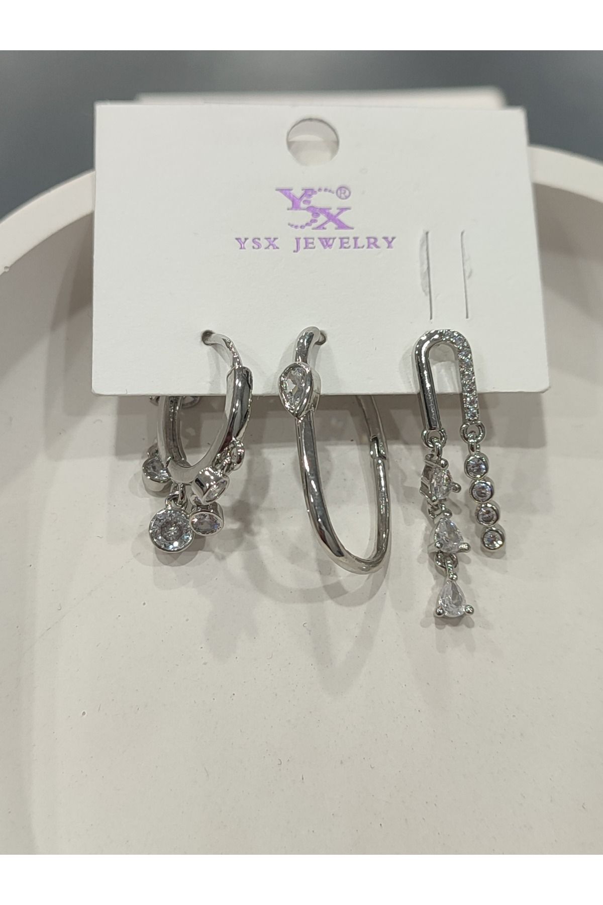 Bijuteri Gümüş Taşlı - İncili - Kalp ve Kelebek Desenli Sallantılı Çoklu Metal Kadın Küpe Jewelry