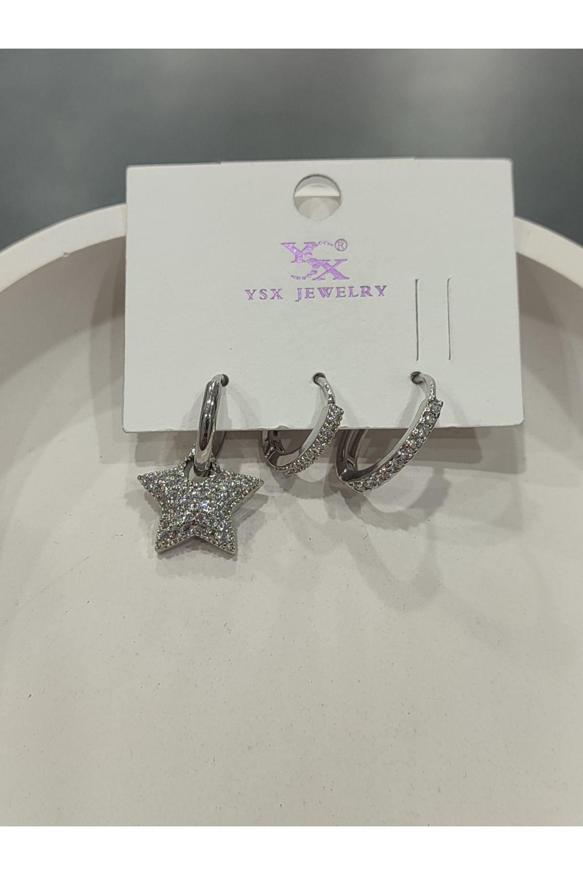 Bijuteri Gümüş Taşlı - İncili - Kalp ve Kelebek Desenli Sallantılı Çoklu Metal Kadın Küpe Jewelry