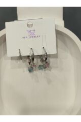 Bijuteri Gümüş Taşlı - İncili - Kalp ve Kelebek Desenli Sallantılı Çoklu Metal Kadın Küpe Jewelry