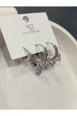 Bijuteri Gümüş Taşlı - İncili - Kalp ve Kelebek Desenli Sallantılı Çoklu Metal Kadın Küpe Jewelry