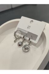 Bijuteri Gümüş Taşlı - İncili - Kalp ve Kelebek Desenli Sallantılı Çoklu Metal Kadın Küpe Jewelry