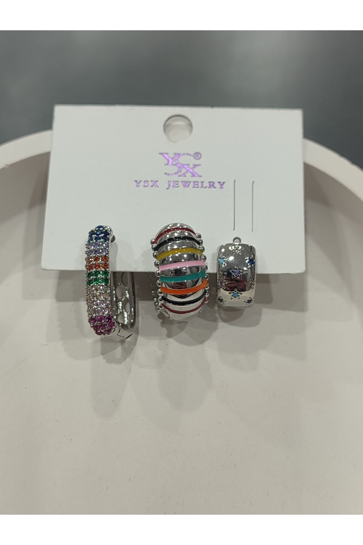 Bijuteri Gümüş Taşlı - İncili - Kalp ve Kelebek Desenli Sallantılı Çoklu Metal Kadın Küpe Jewelry