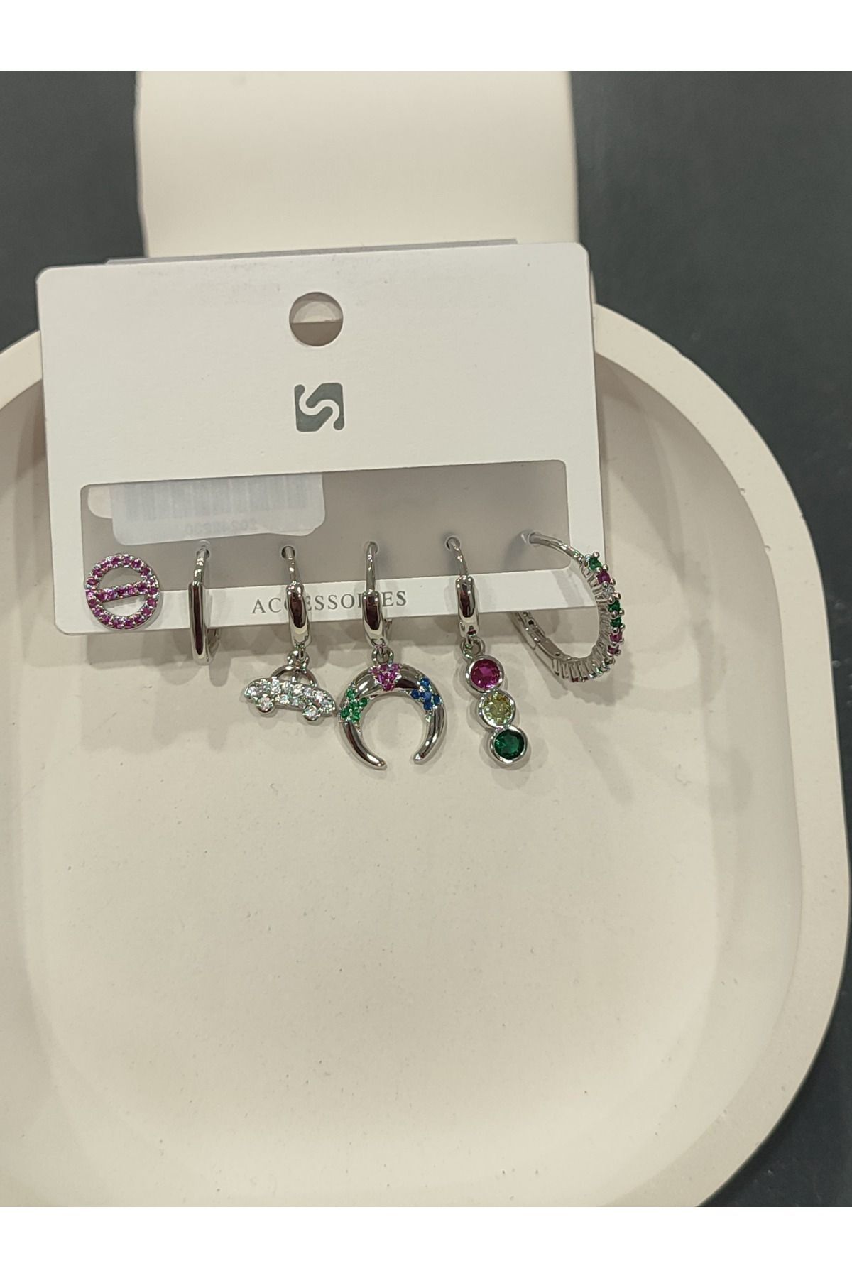 Bijuteri Gümüş Taşlı - İncili - Kalp ve Kelebek Desenli Sallantılı Çoklu Metal Kadın Küpe Jewelry