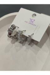 Bijuteri Gümüş Taşlı - İncili - Kalp ve Kelebek Desenli Sallantılı Çoklu Metal Kadın Küpe Jewelry