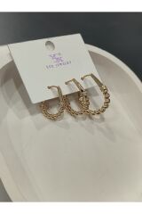 Bijuteri Gold Taşlı - İncili - Kalp ve Kelebek Desenli Sallantılı Çoklu Metal Kadın Küpe Jewelry