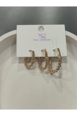 Bijuteri Gold Taşlı - İncili - Kalp ve Kelebek Desenli Sallantılı Çoklu Metal Kadın Küpe Jewelry