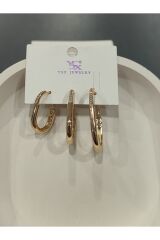 Bijuteri Gold Taşlı - İncili - Kalp ve Kelebek Desenli Sallantılı Çoklu Metal Kadın Küpe Jewelry