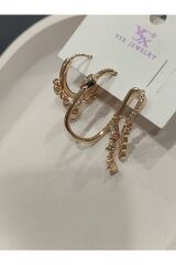 Bijuteri Gold Taşlı - İncili - Kalp ve Kelebek Desenli Sallantılı Çoklu Metal Kadın Küpe Jewelry