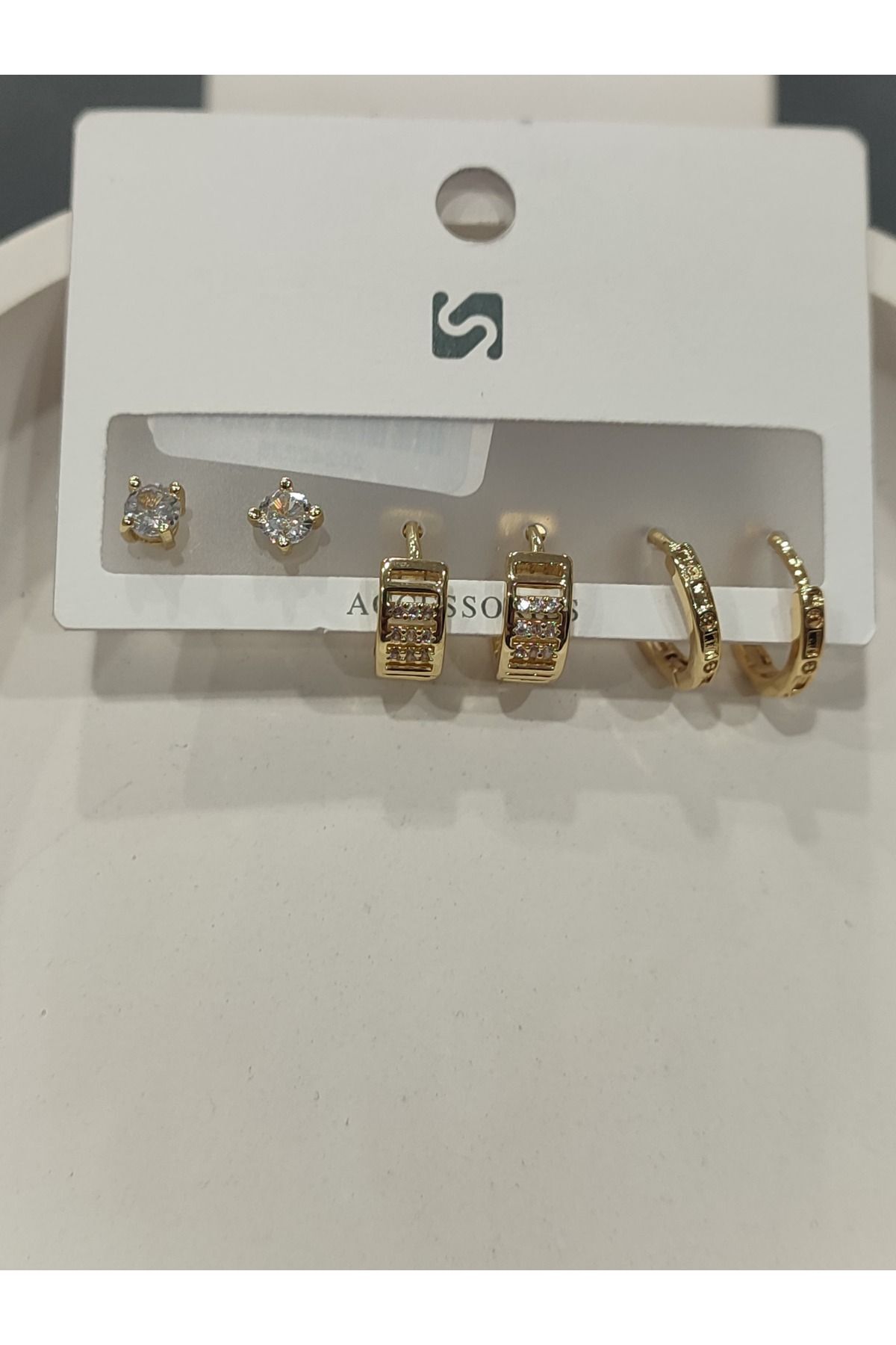 Bijuteri Gold Taşlı - İncili - Kalp ve Kelebek Desenli Sallantılı Çoklu Metal Kadın Küpe Jewelry
