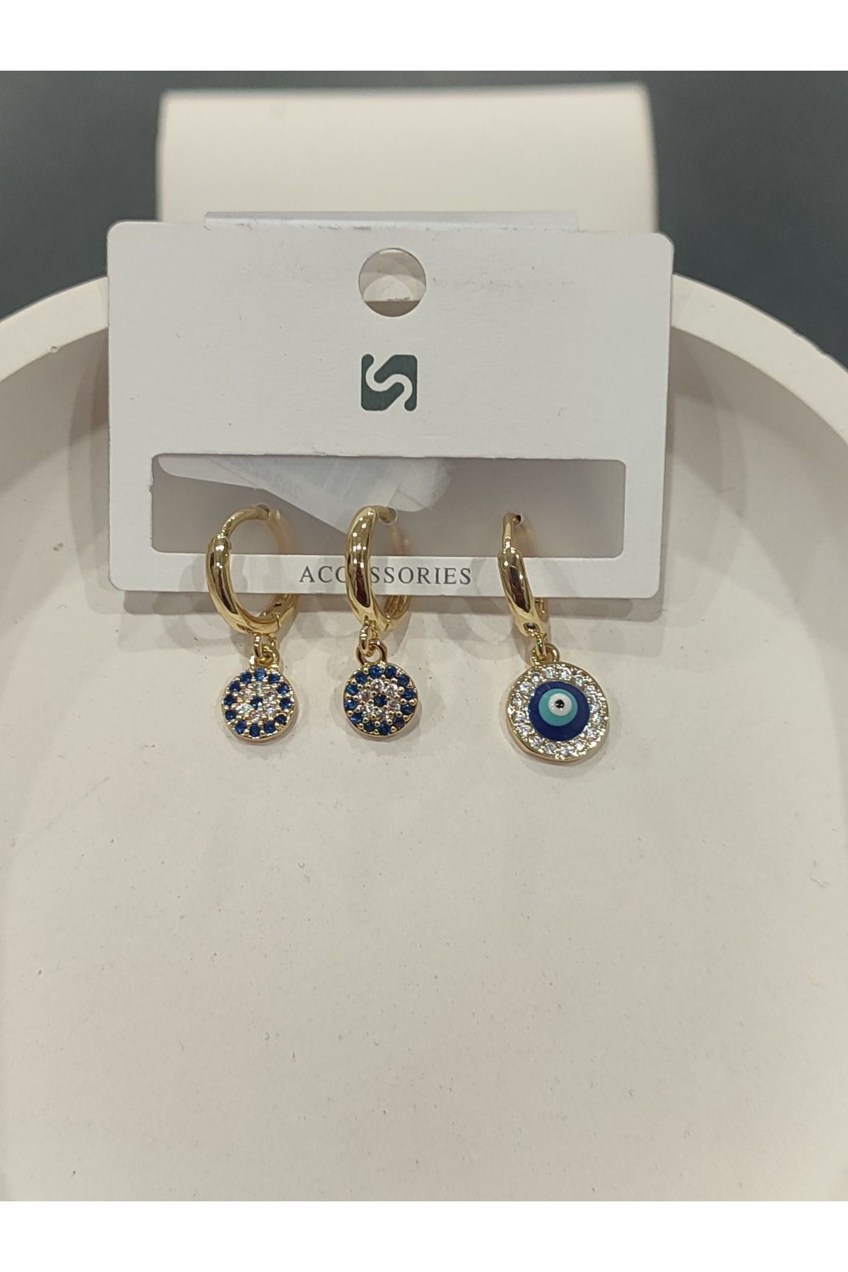 Bijuteri Gold Taşlı - İncili - Kalp ve Kelebek Desenli Sallantılı Çoklu Metal Kadın Küpe Jewelry
