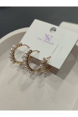 Bijuteri Gold Taşlı - İncili - Kalp ve Kelebek Desenli Sallantılı Çoklu Metal Kadın Küpe Jewelry