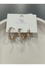 Bijuteri Gold Taşlı - İncili - Kalp ve Kelebek Desenli Sallantılı Çoklu Metal Kadın Küpe Jewelry