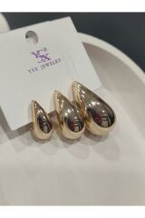 Bijuteri Gold Taşlı - İncili - Kalp ve Kelebek Desenli Sallantılı Çoklu Metal Kadın Küpe Jewelry