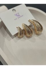 Bijuteri Gold Taşlı - İncili - Kalp ve Kelebek Desenli Sallantılı Çoklu Metal Kadın Küpe Jewelry