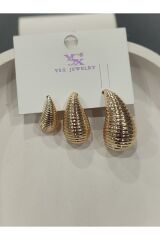 Bijuteri Gold Taşlı - İncili - Kalp ve Kelebek Desenli Sallantılı Çoklu Metal Kadın Küpe Jewelry