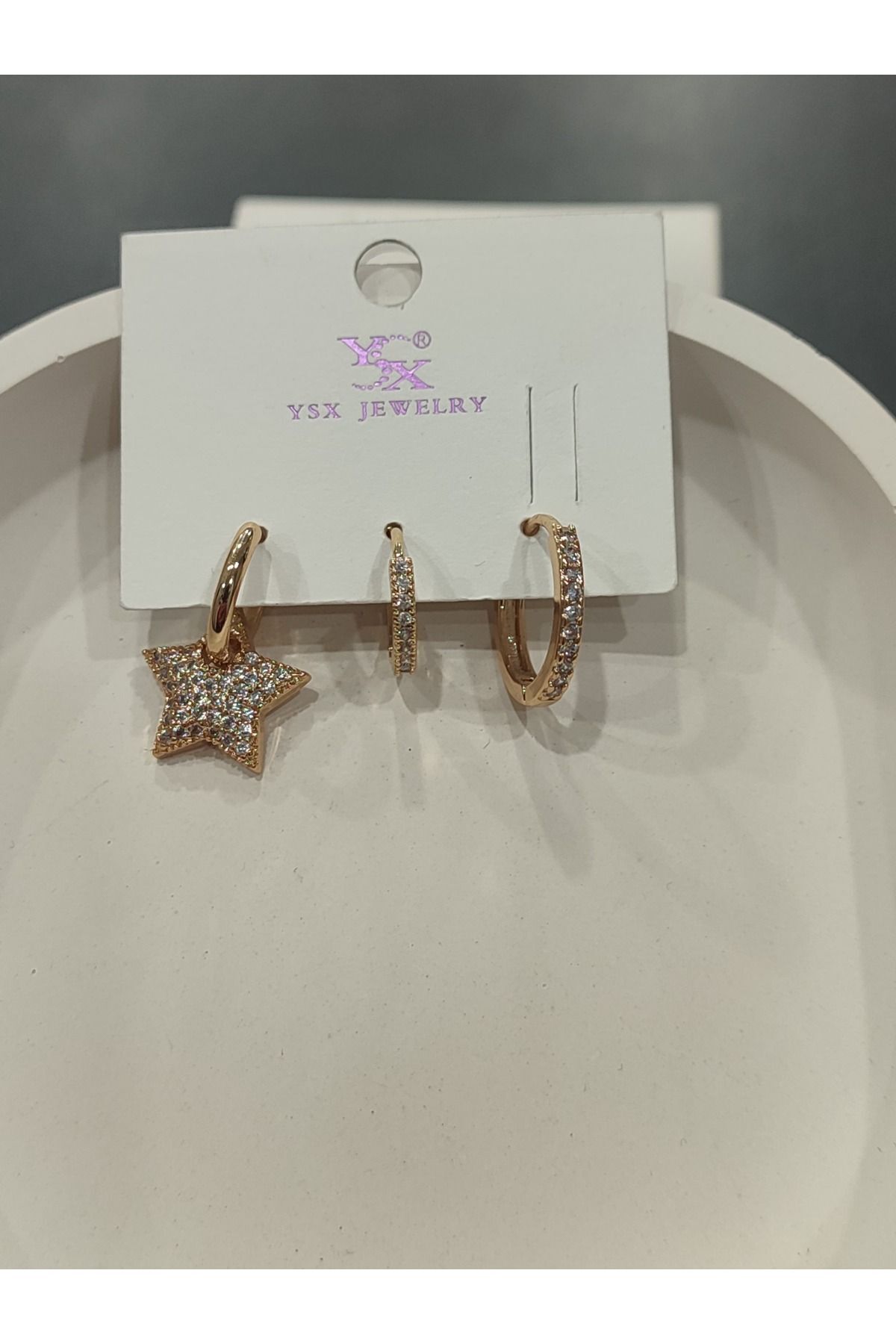 Bijuteri Gold Taşlı - İncili - Kalp ve Kelebek Desenli Sallantılı Çoklu Metal Kadın Küpe Jewelry