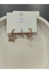Bijuteri Gold Taşlı - İncili - Kalp ve Kelebek Desenli Sallantılı Çoklu Metal Kadın Küpe Jewelry