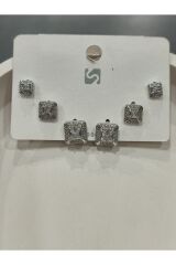 Bijuteri Gümüş Taşlı - İncili - Kalp ve Kelebek Desenli Sallantılı Çoklu Metal Kadın Küpe Jewelry