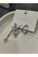 Bijuteri Gümüş Taşlı - İncili - Kalp ve Kelebek Desenli Sallantılı Çoklu Metal Kadın Küpe Jewelry
