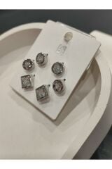 Bijuteri Gümüş Taşlı - İncili - Kalp ve Kelebek Desenli Sallantılı Çoklu Metal Kadın Küpe Jewelry