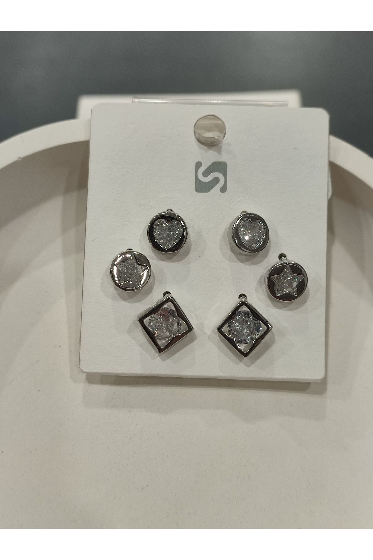 Bijuteri Gümüş Taşlı - İncili - Kalp ve Kelebek Desenli Sallantılı Çoklu Metal Kadın Küpe Jewelry
