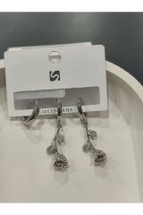 Bijuteri Gümüş Taşlı - İncili - Kalp ve Kelebek Desenli Sallantılı Çoklu Metal Kadın Küpe Jewelry