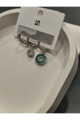 Bijuteri Gümüş Taşlı - İncili - Kalp ve Kelebek Desenli Sallantılı Çoklu Metal Kadın Küpe Jewelry