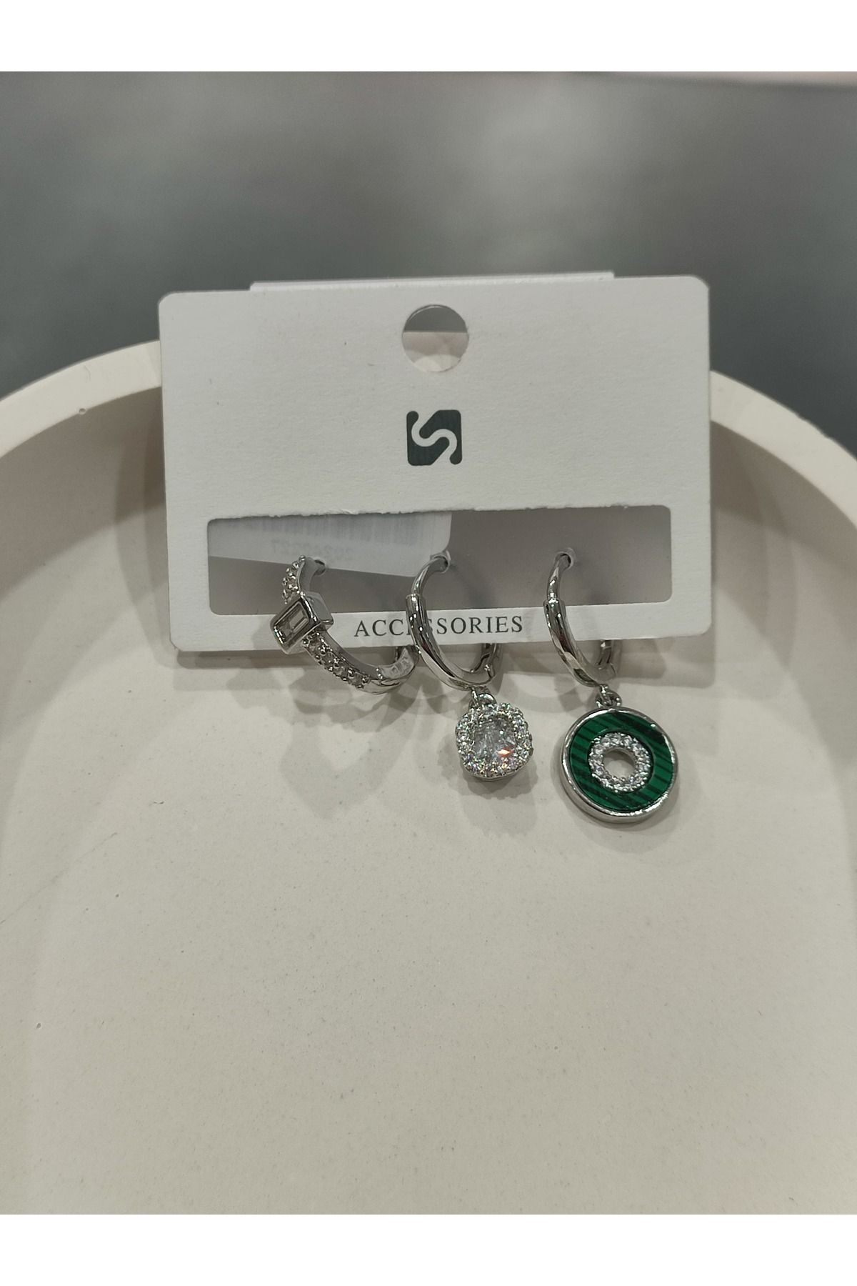 Bijuteri Gümüş Taşlı - İncili - Kalp ve Kelebek Desenli Sallantılı Çoklu Metal Kadın Küpe Jewelry