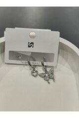 Bijuteri Gümüş Taşlı - İncili - Kalp ve Kelebek Desenli Sallantılı Çoklu Metal Kadın Küpe Jewelry