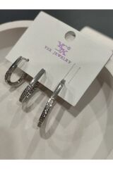 Bijuteri Gümüş Taşlı - İncili - Kalp ve Kelebek Desenli Sallantılı Çoklu Metal Kadın Küpe Jewelry
