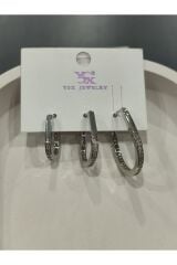 Bijuteri Gümüş Taşlı - İncili - Kalp ve Kelebek Desenli Sallantılı Çoklu Metal Kadın Küpe Jewelry