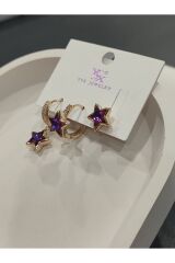Bijuteri Gold Taşlı - İncilii Sallantılı Çoklu Metal Kadın Küpe Jewelry
