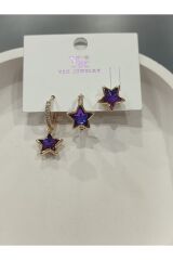 Bijuteri Gold Taşlı - İncilii Sallantılı Çoklu Metal Kadın Küpe Jewelry