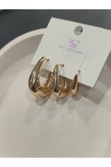 Bijuteri Gold Taşlı - İncilii Sallantılı Çoklu Metal Kadın Küpe Jewelry