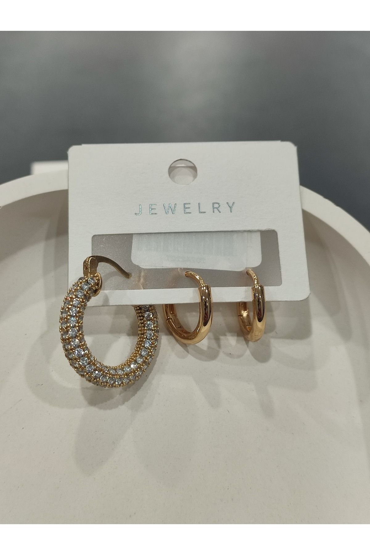 Bijuteri Gold Taşlı - İncilii Sallantılı Çoklu Metal Kadın Küpe Jewelry