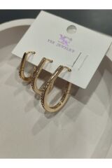 Bijuteri Gold Taşlı - İncilii Sallantılı Çoklu Metal Kadın Küpe Jewelry