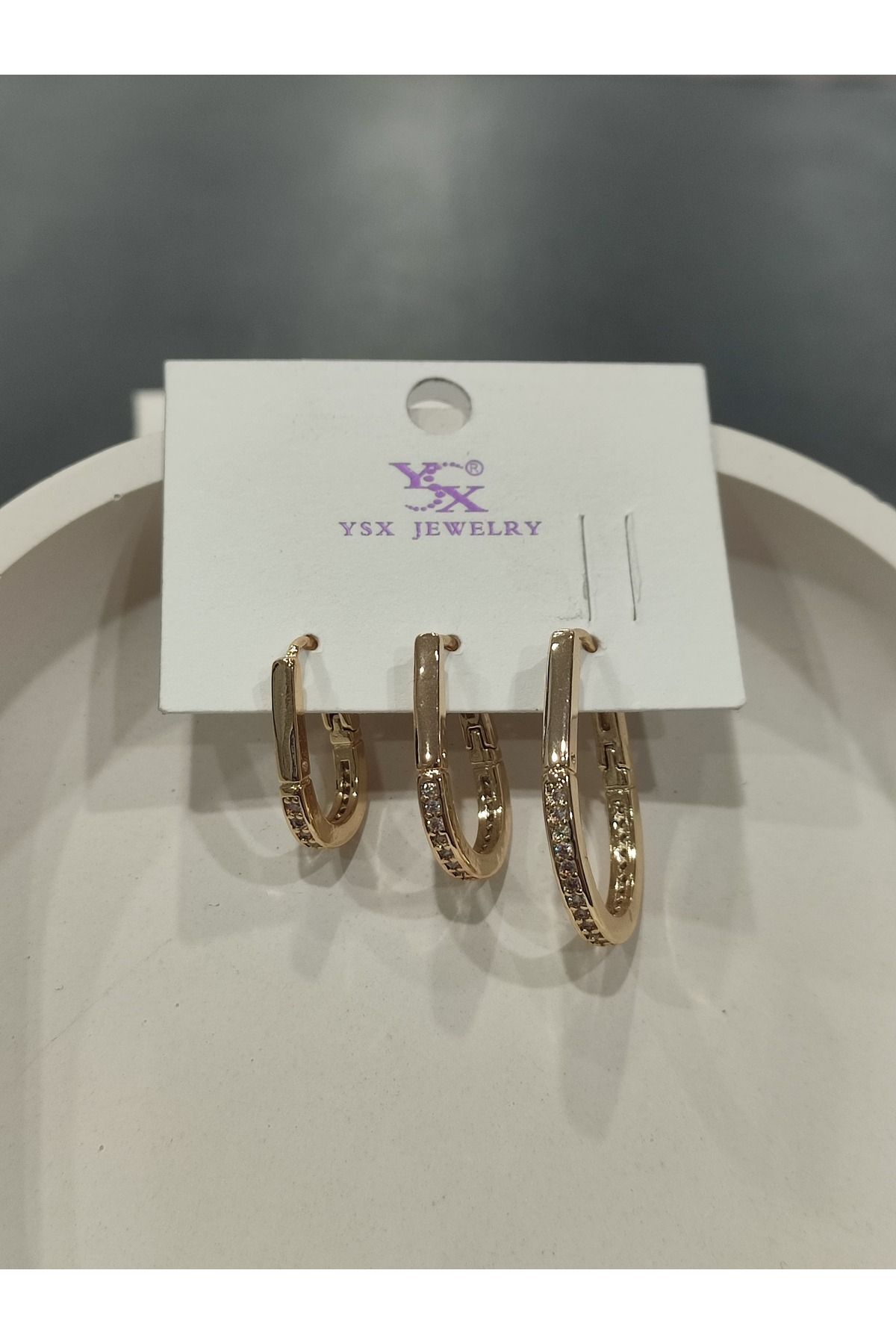 Bijuteri Gold Taşlı - İncilii Sallantılı Çoklu Metal Kadın Küpe Jewelry