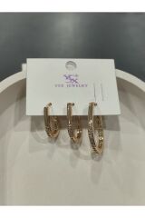 Bijuteri Gold Taşlı - İncilii Sallantılı Çoklu Metal Kadın Küpe Jewelry