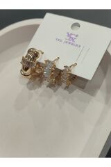 Bijuteri Gold Taşlı - İncilii Sallantılı Çoklu Metal Kadın Küpe Jewelry